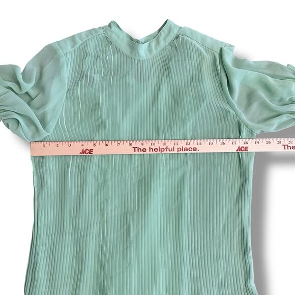 ASOS DESIGN Mint Green Pleated Chiffon Midi Dress Size 6 Mock Neck Wedding Guest - Picture 3 of 11